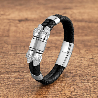 Gothic Double Layer Woven Leather Skull Bracelet Charms