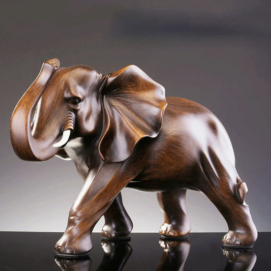 Elephant Resin Statue Wooden Color