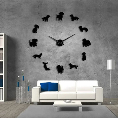 Dog Shaped DIY Large Clock Wall With Mirror Effect