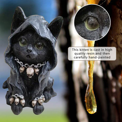 Gothic Black Cloaked Cat Resin Statue Halloween