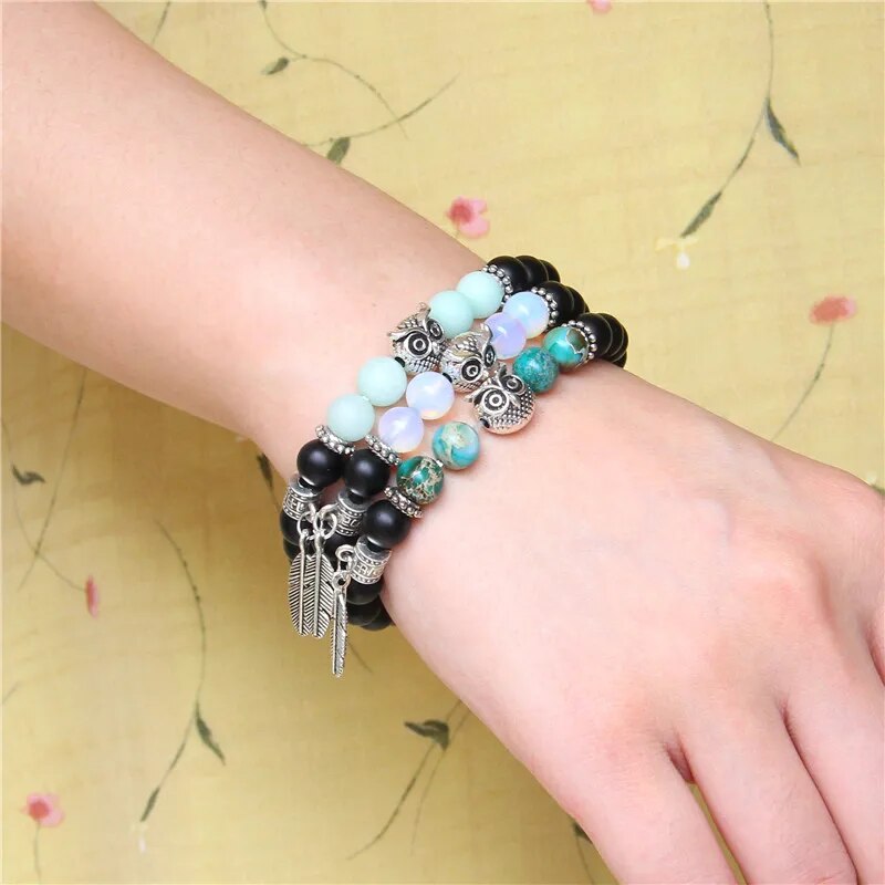 Owl Feather Pendant Opal Lava Stone Bracelets