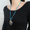 Native Alloy Feather Necklace Beaded Turquoise