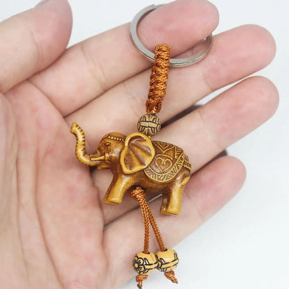 Elephant Keychain Peach Wood Carving Keychain