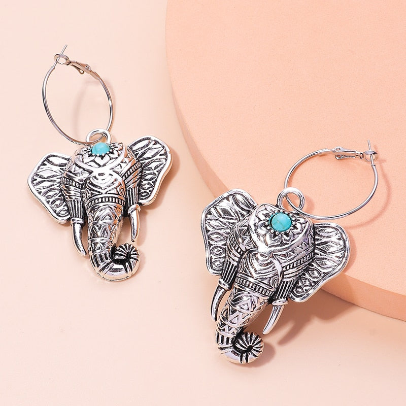 Vintage Bohemia Big Elephant Dangle Earrings