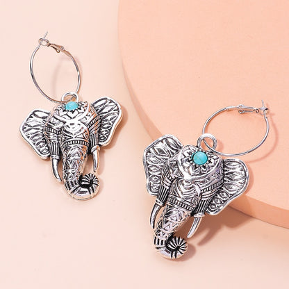 Vintage Bohemia Big Elephant Dangle Earrings