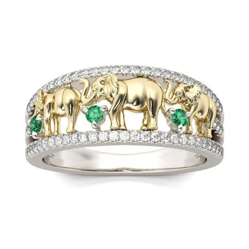 Elephant Engraved Pattern Ring Gold Color