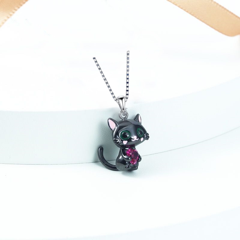 Fashion Love Crystal Cat Pendant Necklace