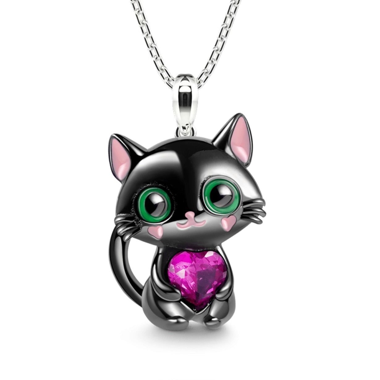 Fashion Love Crystal Cat Pendant Necklace