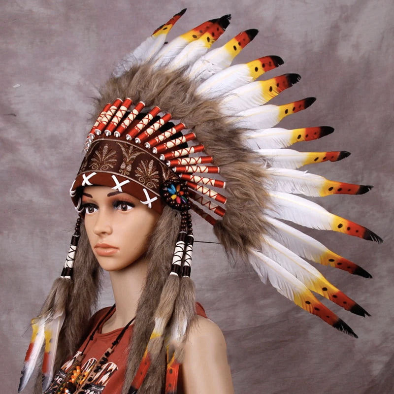 Native Indian Premium Feather Headdress Handmade Costume