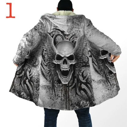 Crazy Skull Hooded Cloak Thick Warm Fleece