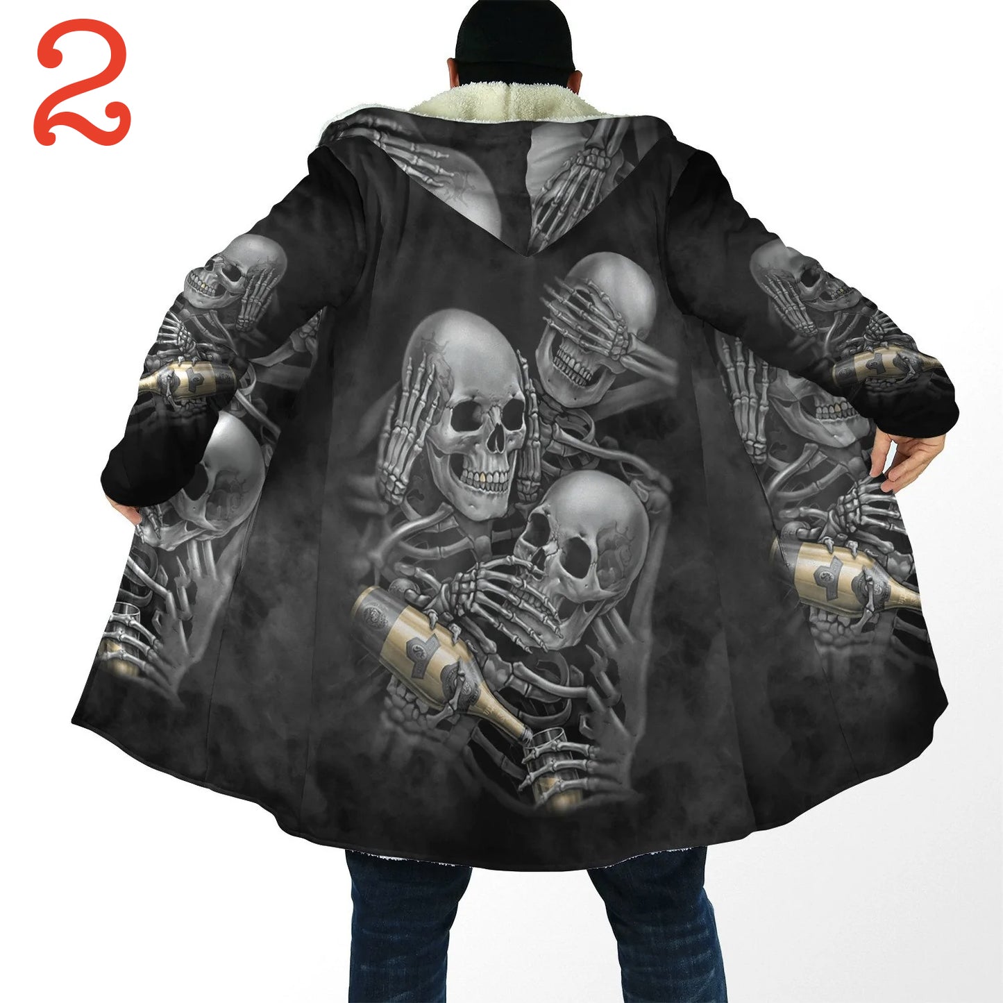 Crazy Skull Hooded Cloak Thick Warm Fleece