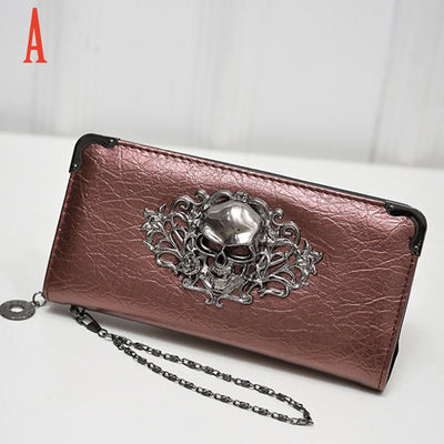 Skull Long Fashion Metal Leather Women Wallets