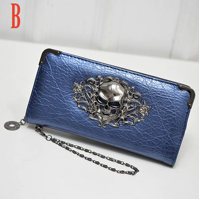 Skull Long Fashion Metal Leather Women Wallets