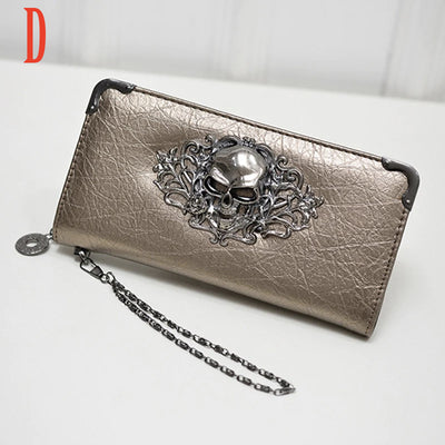 Skull Long Fashion Metal Leather Women Wallets