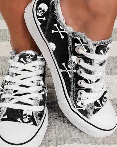 Skull Shoes Print Canvas Shoes