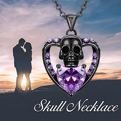 Purple Skull Hold Heart Necklace