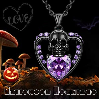 Purple Skull Hold Heart Necklace