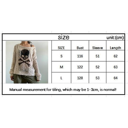 Skull Sweater Long Sleeve Off Shoulder