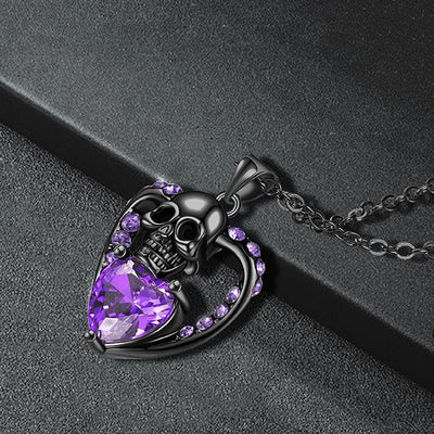 Purple Skull Hold Heart Necklace