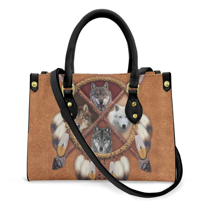 Retro Native Wolf Women Leather Handbag