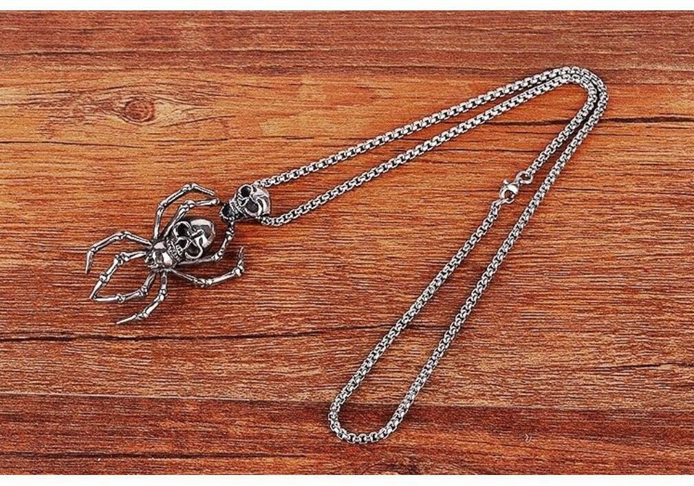 Twin Skull Spider Father Charm Necklace