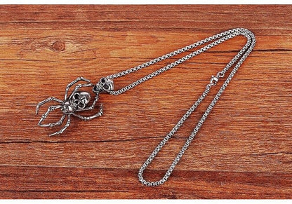 Twin Skull Spider Father Charm Necklace