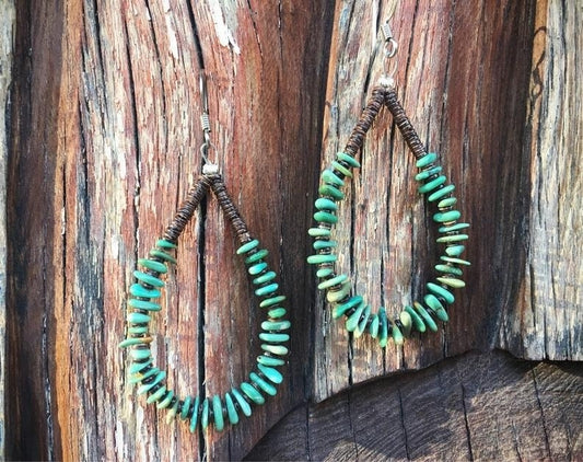 Native Turquoise Hoop Earrings Indian Boho Hippie