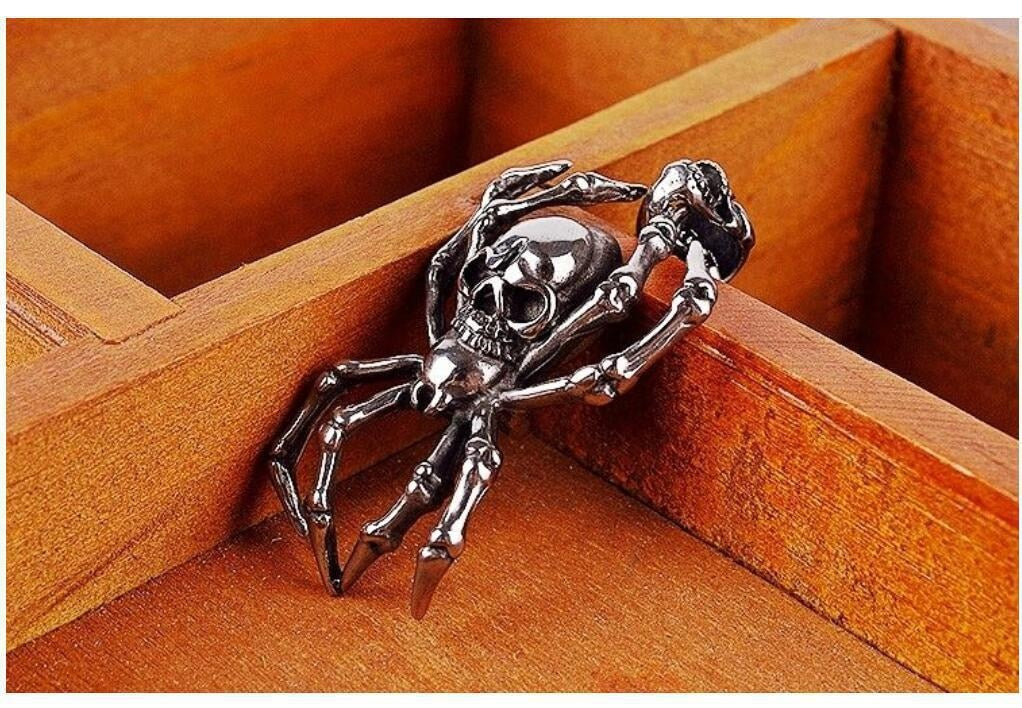 Twin Skull Spider Father Charm Necklace