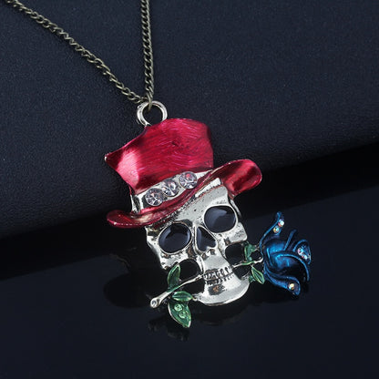 Jewelry Rose Skull Pendant Necklace