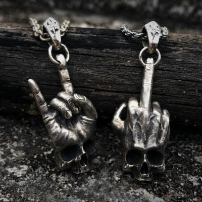 Skull Middle Finger Rock Necklace