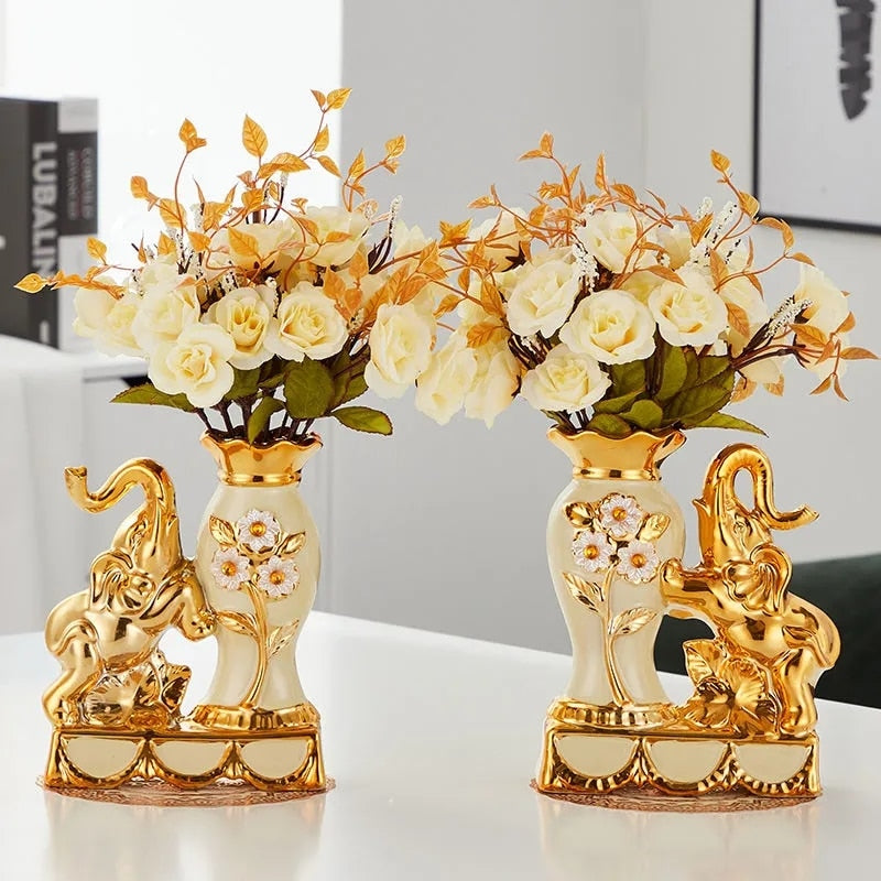 Ceramic Golden Elephant Vase Home Decoration