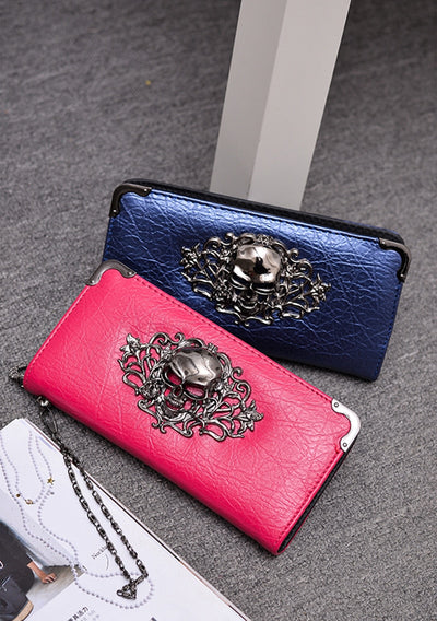 Skull Long Fashion Metal Leather Women Wallets