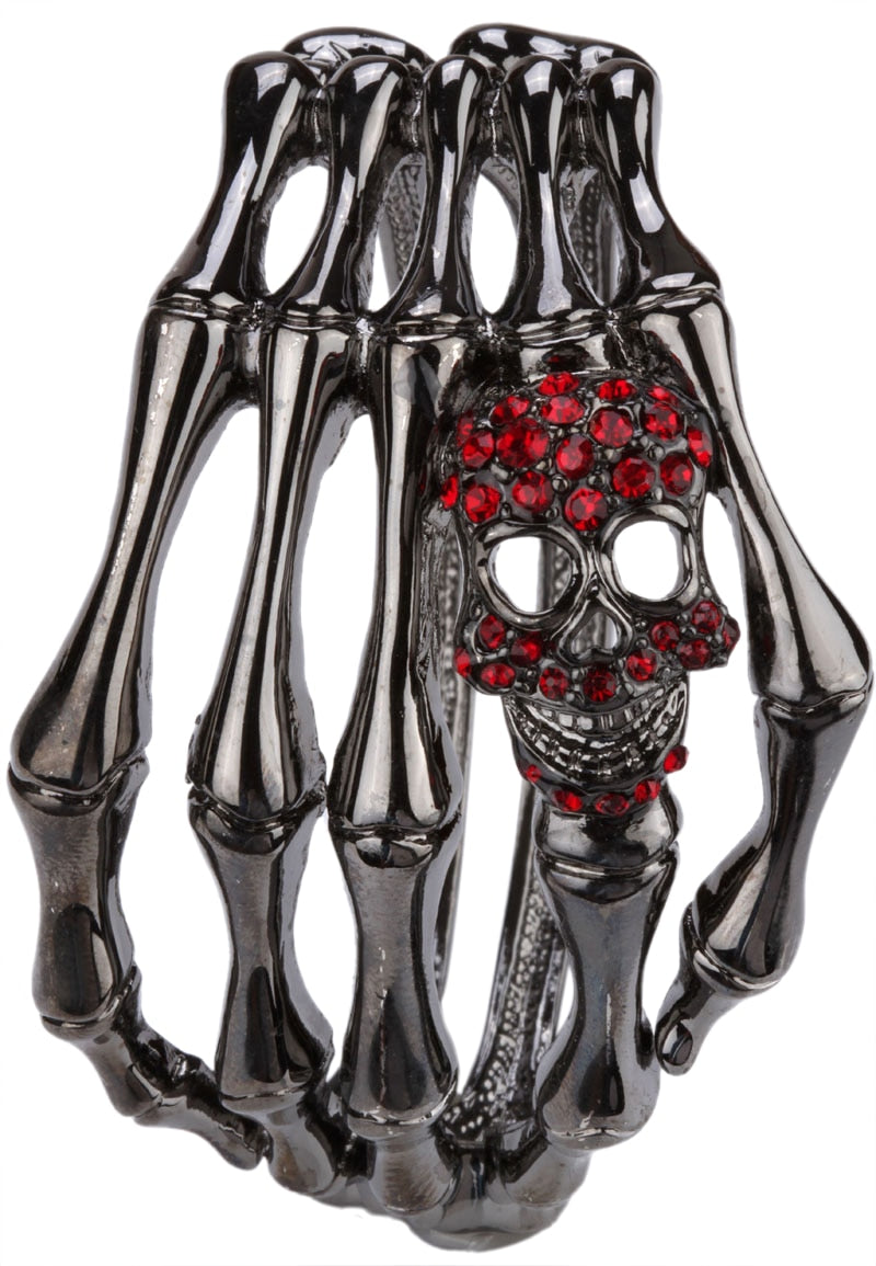 Skeleton Hand Bracelet With Skull Crystal