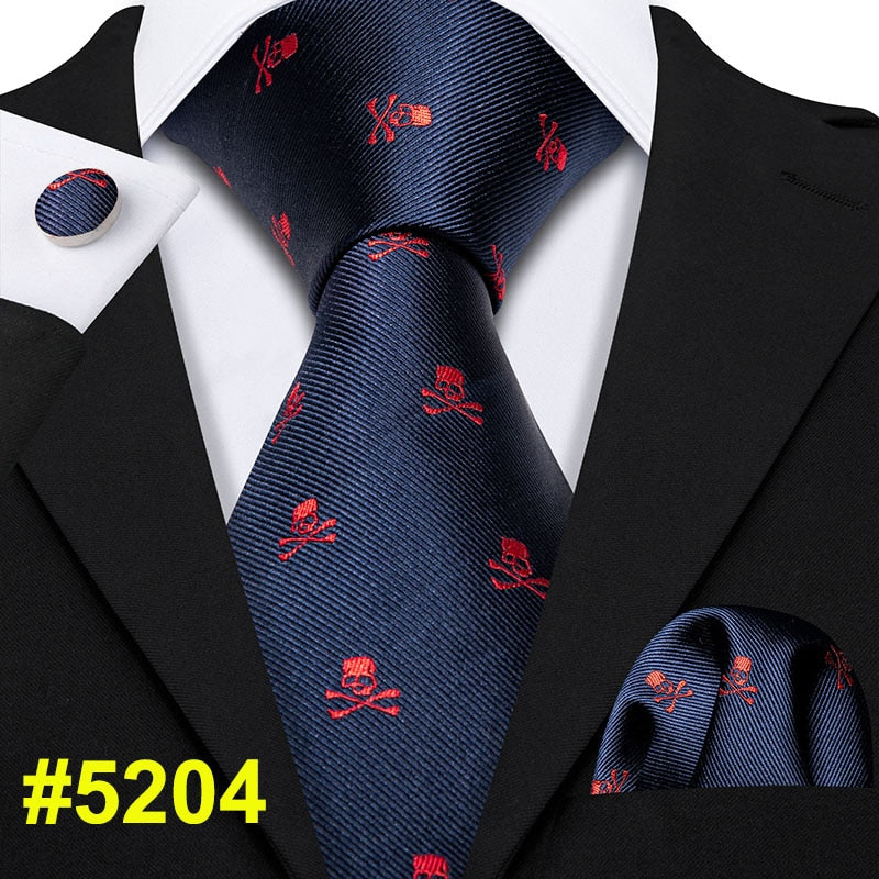 Skull Tie Set 8.5cm Silk Handkerchief Ties