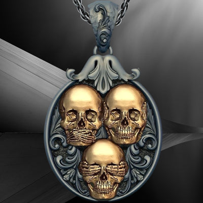 Triple Skull No Evil Necklace