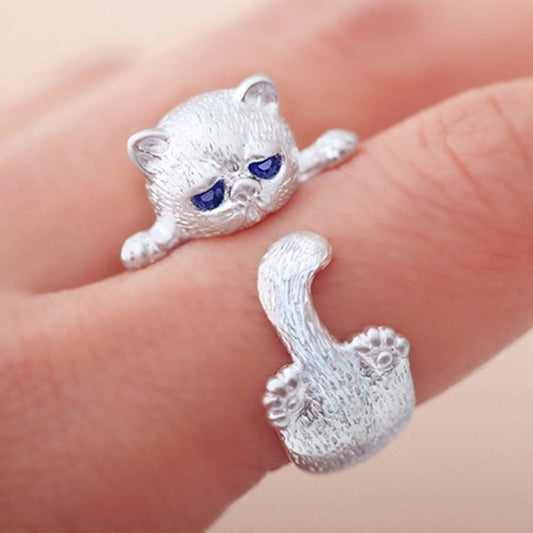 Cute Cat Ring Simplicity Blue Rhinestone Eyes