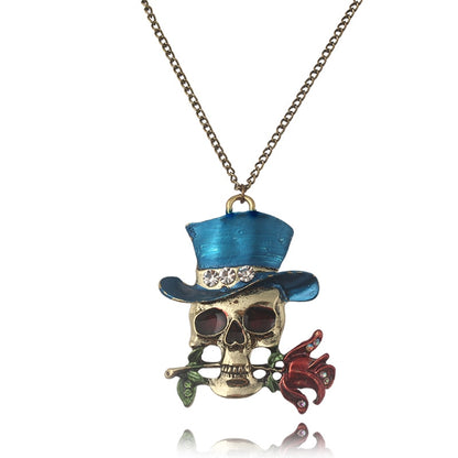 Jewelry Rose Skull Pendant Necklace