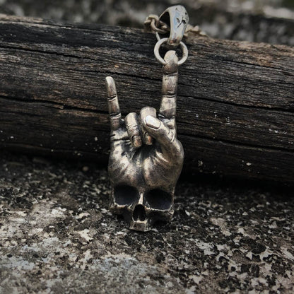 Skull Middle Finger Rock Necklace