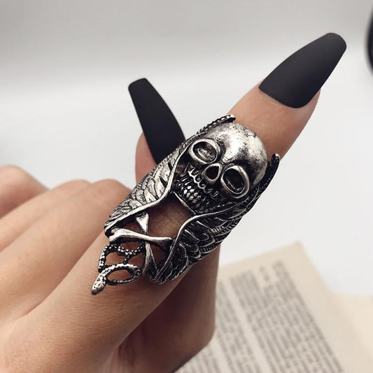 Twin Skull Wings Ring