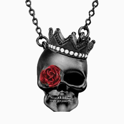 Gothic Skull And Rose Necklace