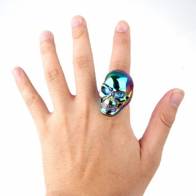 Stainless Steel Blue Gothic Skull Biker Ring