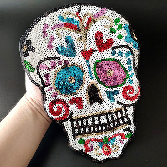 26CM Skull Head Patches For Clothing Sequins Clothes Stickers