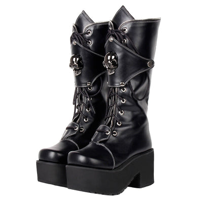 Women Skull Motorcycle Punk High Heels Boots