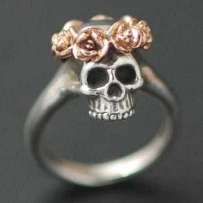 Skull And Rose Flower Ring