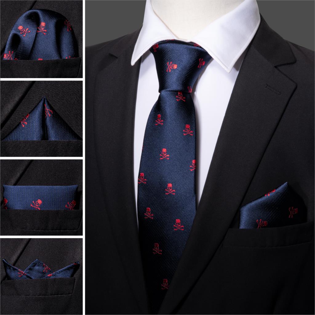 Skull Tie Set 8.5cm Silk Handkerchief Ties