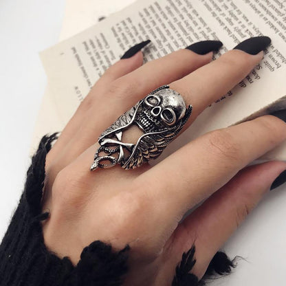 Twin Skull Wings Ring