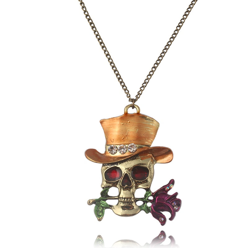 Jewelry Rose Skull Pendant Necklace