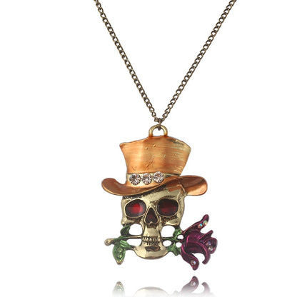 Jewelry Rose Skull Pendant Necklace