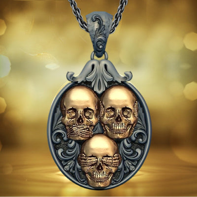 Triple Skull No Evil Necklace