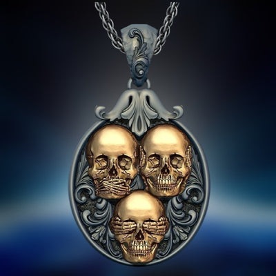 Triple Skull No Evil Necklace